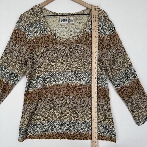 Vtg Chicos Design Top Womens 3 Beige Neutral Earth Tone Daisy Texture Artsy Boho - Picture 16 of 16